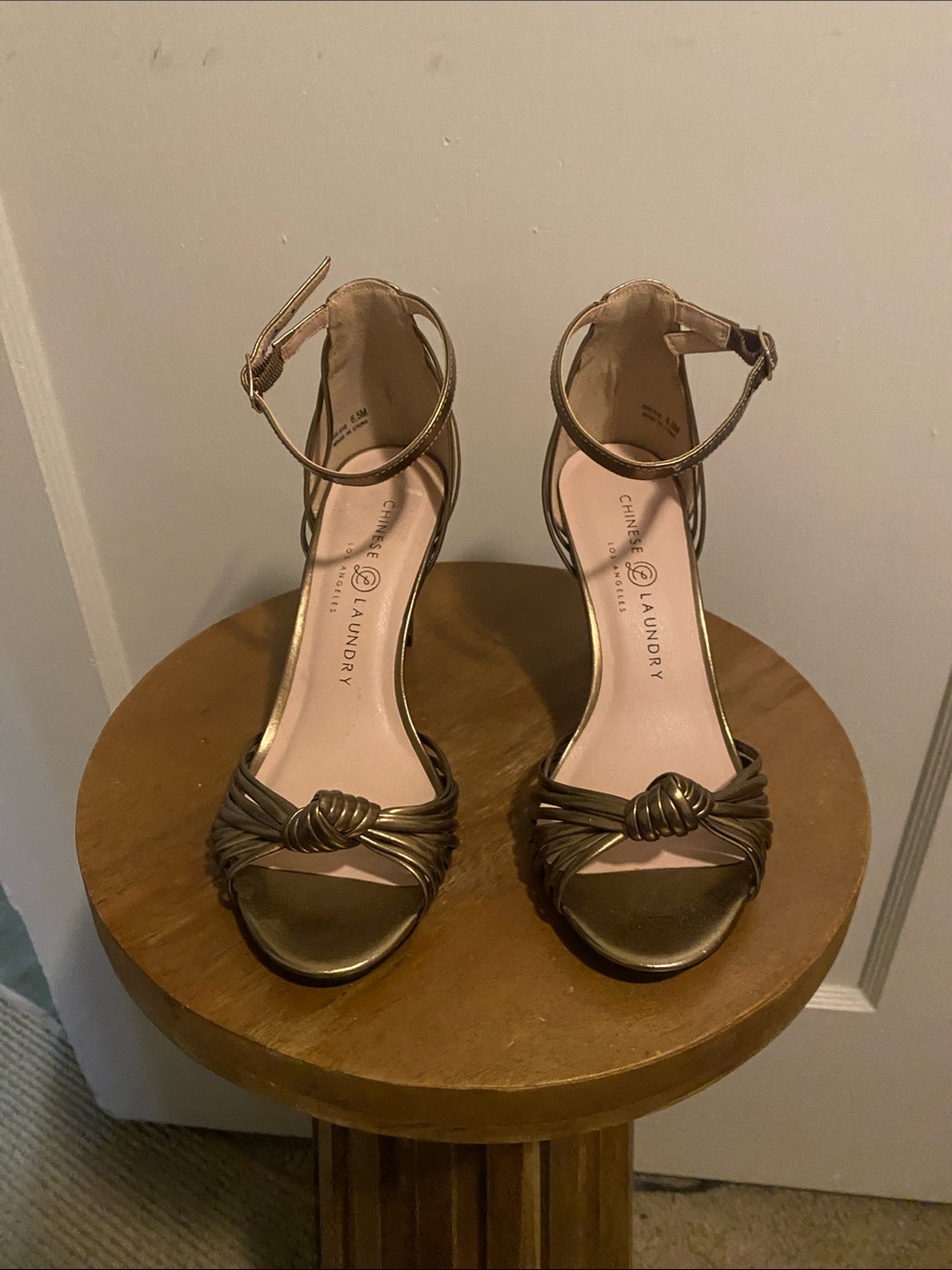 Chinese Laundry Metallic Gold Knotted Ankle-Strap Heels
